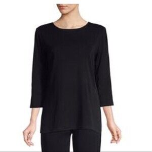 Misook Round Neck 3/4 Sleeve Knit Top in Black S NWOT